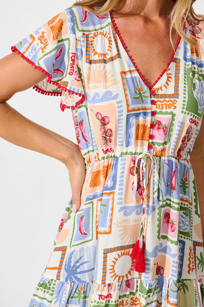 Tenaya Dress in White with Multi Print