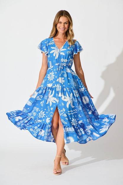 Alice Maxi Dress in Blue Print