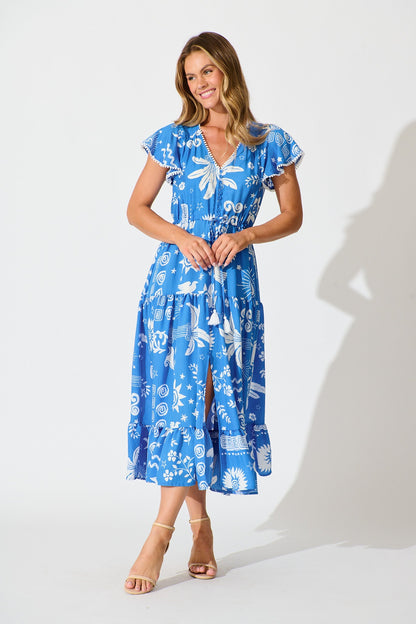 Alice Maxi Dress in Blue Print