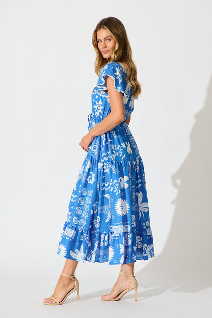 Alice Maxi Dress in Blue Print