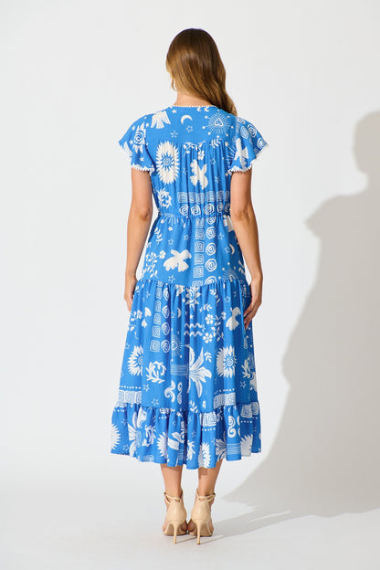Alice Maxi Dress in Blue Print