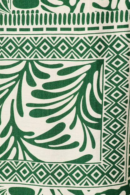 Goldie Wide Leg Pant in Green and Cream Tile Print