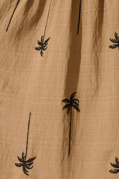 Dusk Midi Dress in Mocha with Palm Tree Embroidery