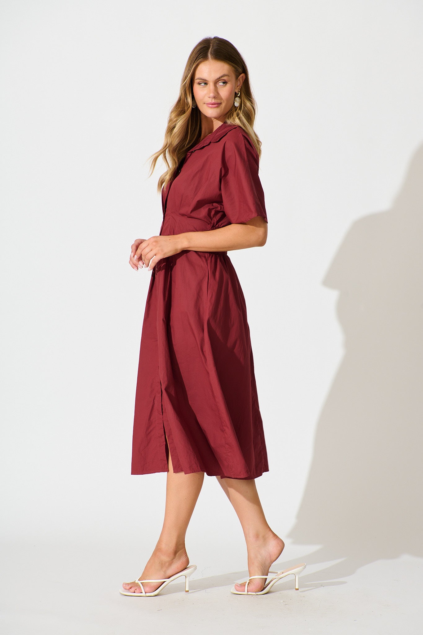 Alani Midi Shirt Dress in Wine Cotton