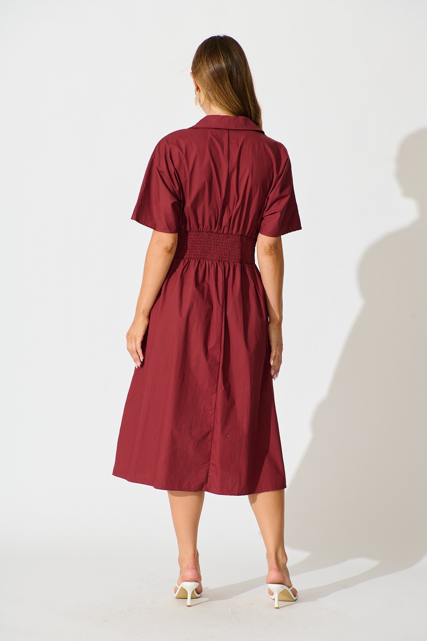 Alani Midi Shirt Dress in Wine Cotton