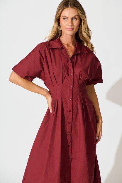 Alani Midi Shirt Dress in Wine Cotton