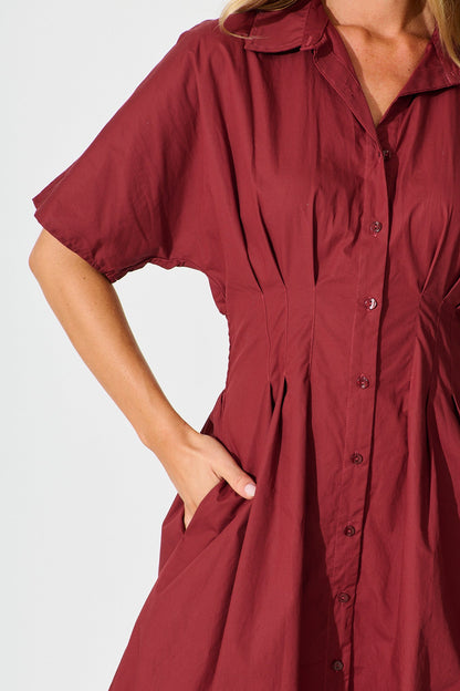 Alani Midi Shirt Dress in Wine Cotton