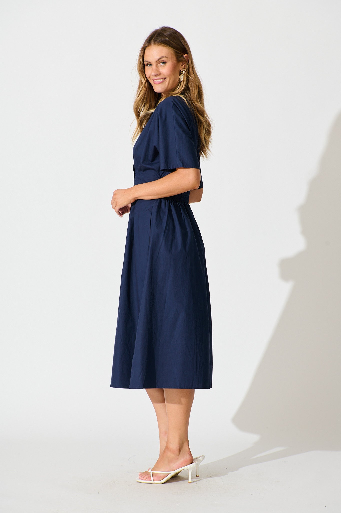 Alani Midi Shirt Dress in Navy Cotton