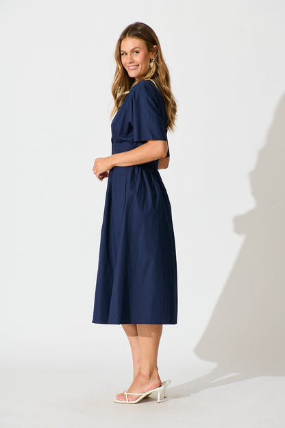 Alani Midi Shirt Dress in Navy Cotton