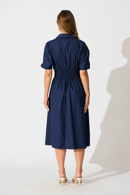 Alani Midi Shirt Dress in Navy Cotton