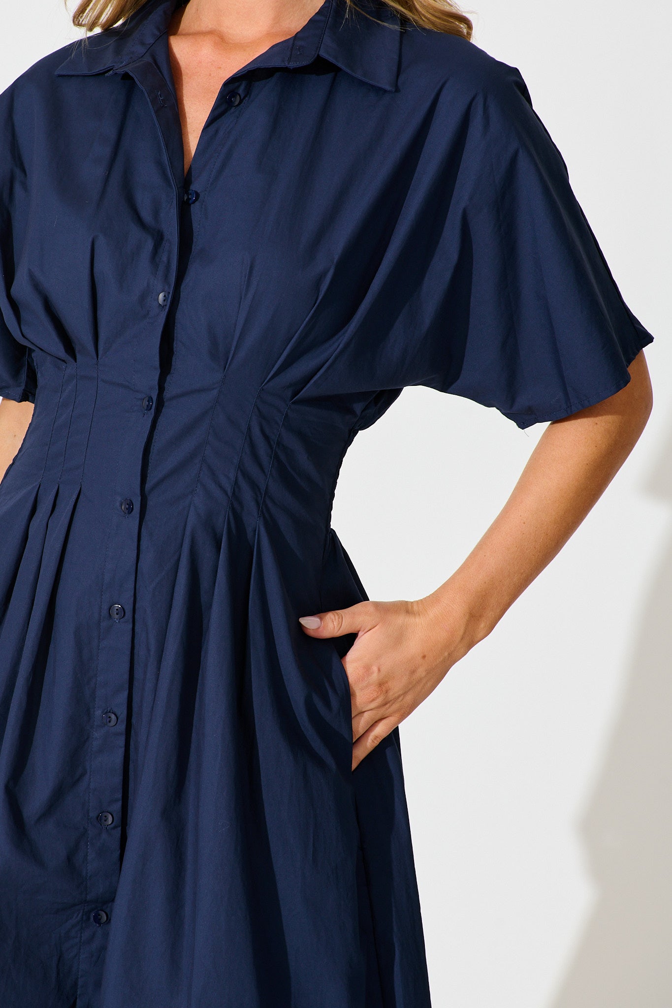 Alani Midi Shirt Dress in Navy Cotton