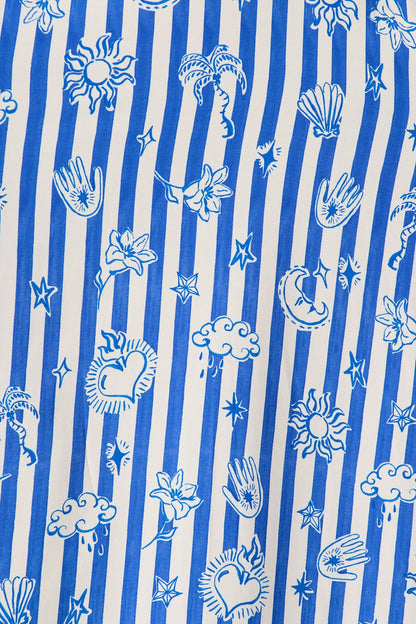 Willa Maxi Sundress in Blue and White Stripe Print