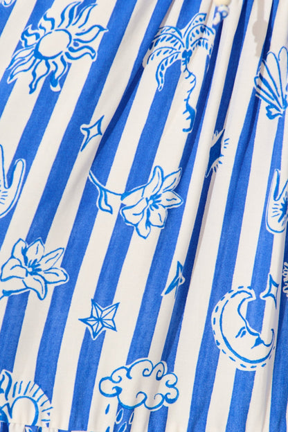 Emelyn Smock Dress in Blue and White Stripe Print