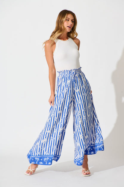Mariah Pant in Blue and White Stripe Print