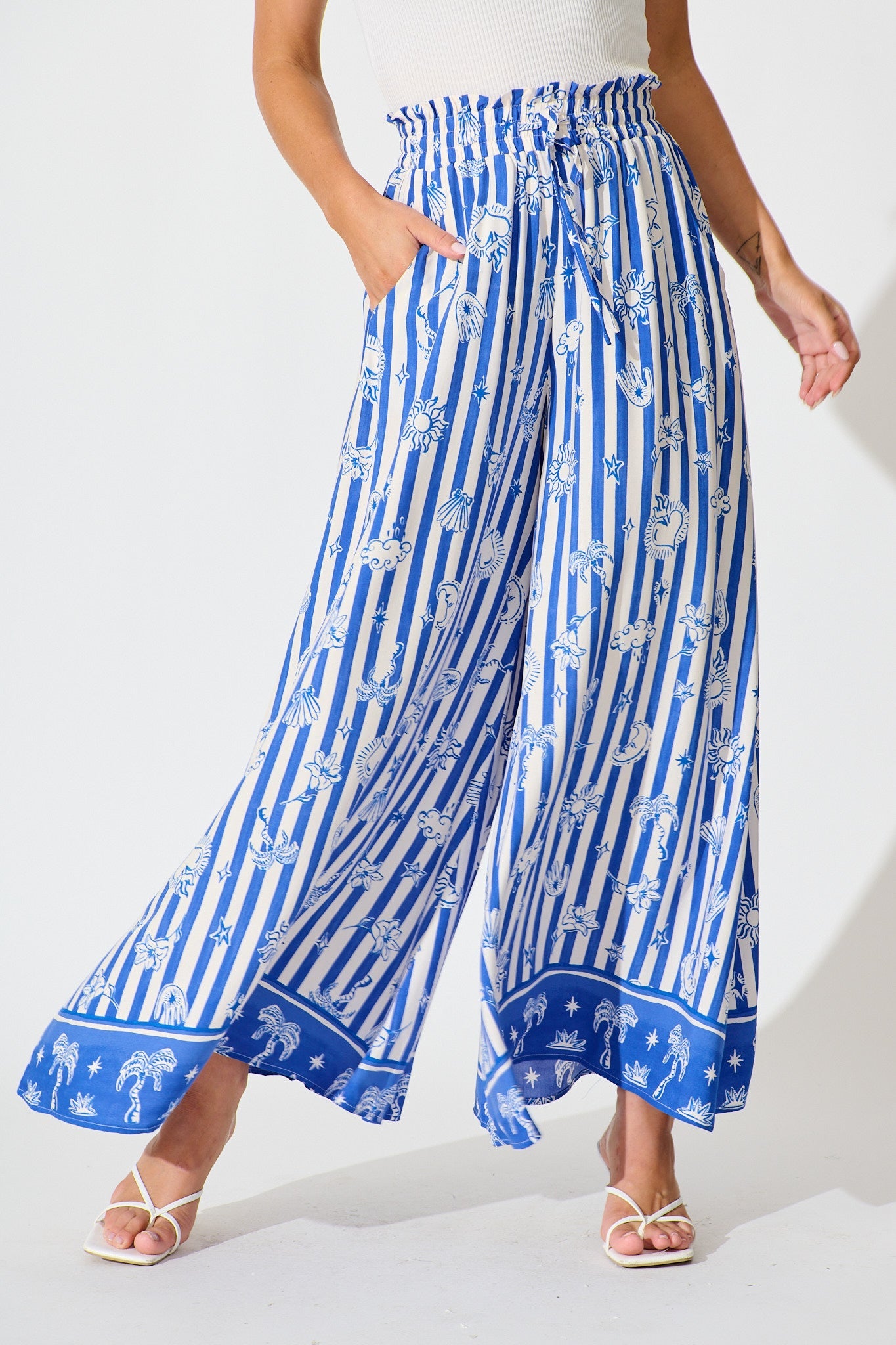 Mariah Pant in Blue and White Stripe Print