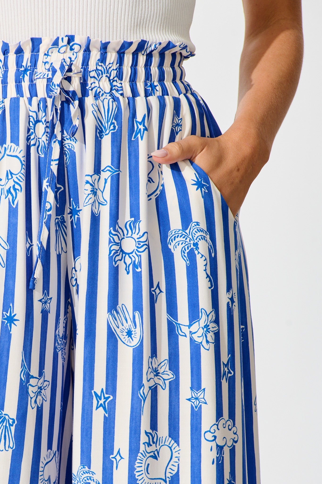 Mariah Pant in Blue and White Stripe Print