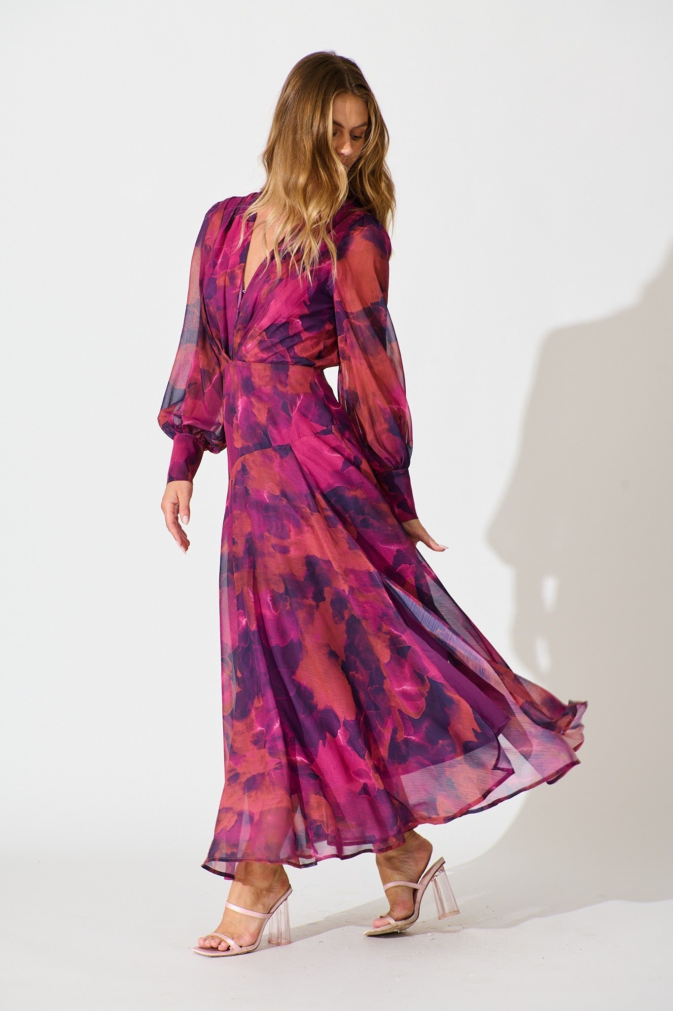 Martina Maxi Dress in Purple Watercolour Chiffon