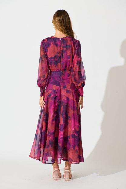 Martina Maxi Dress in Purple Watercolour Chiffon