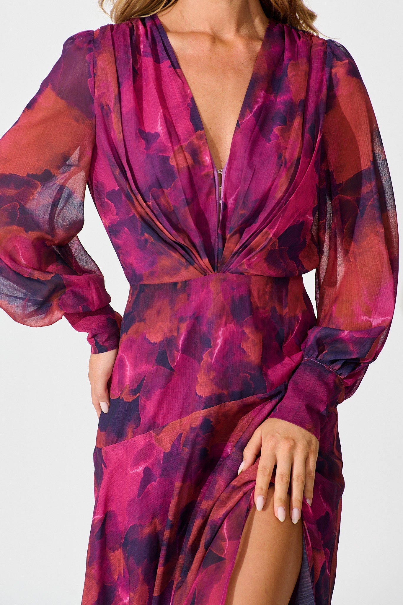 Martina Maxi Dress in Purple Watercolour Chiffon