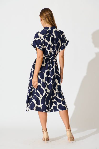 Sweet Talk Midi Shirt Dress in Navy and Cream Print