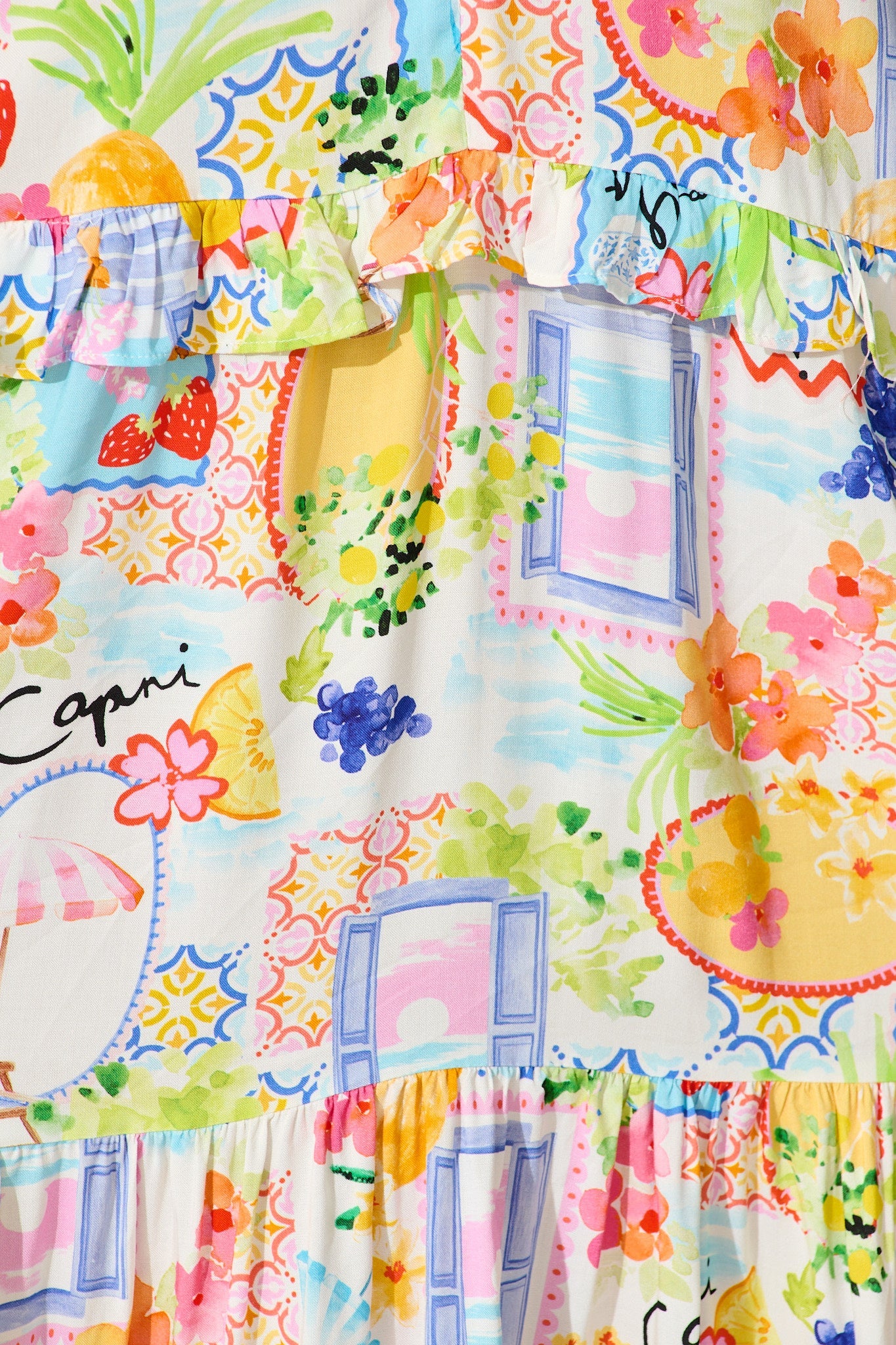 Pretty Please Smock Dress in White with Bright Multi Print