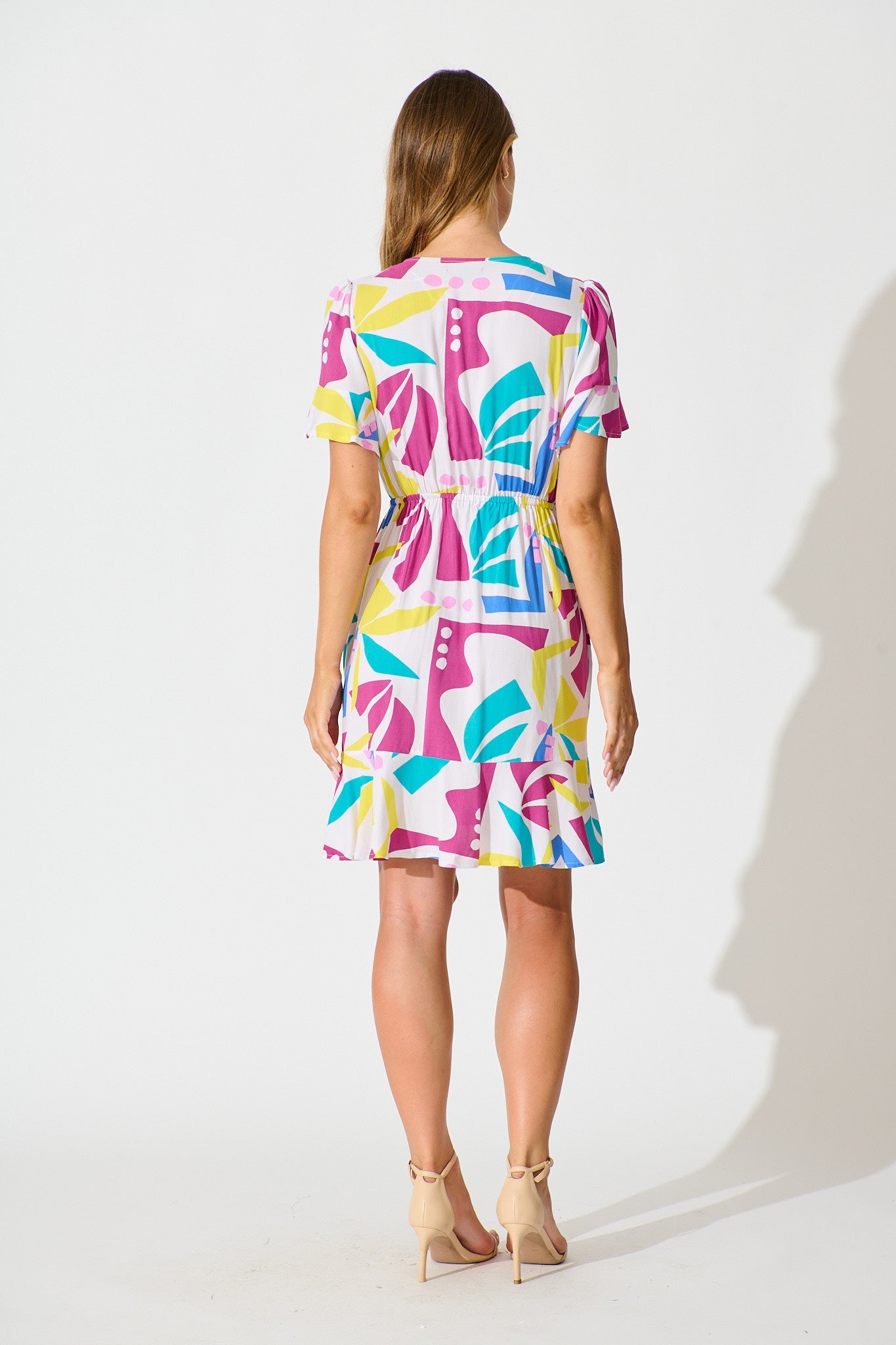 Kimora Dress in White with Bright Multi Print