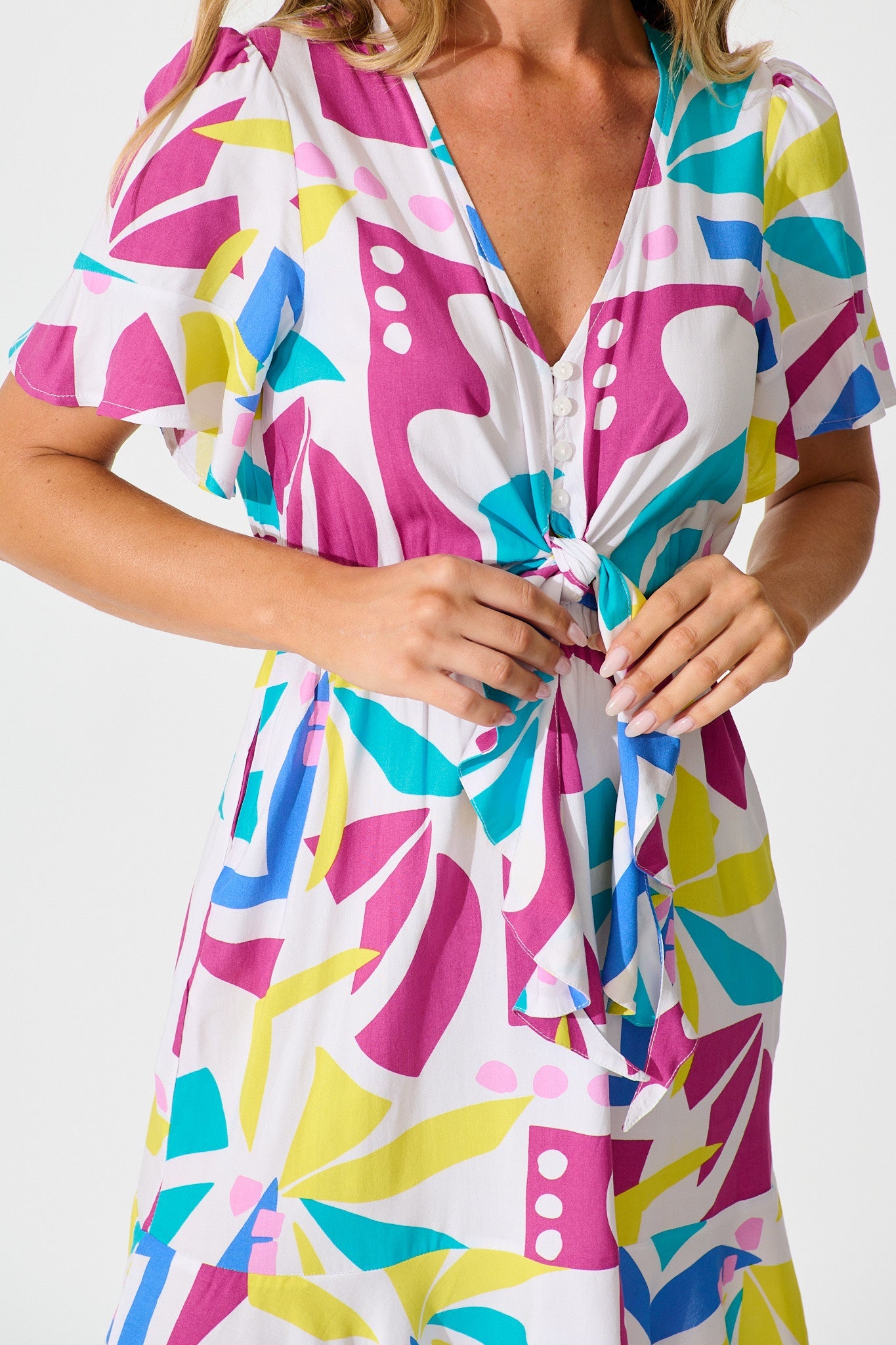 Kimora Dress in White with Bright Multi Print