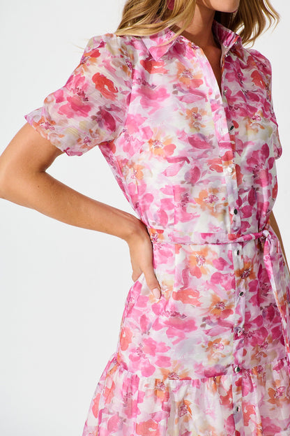 Alena Shirt Dress in Pink Floral