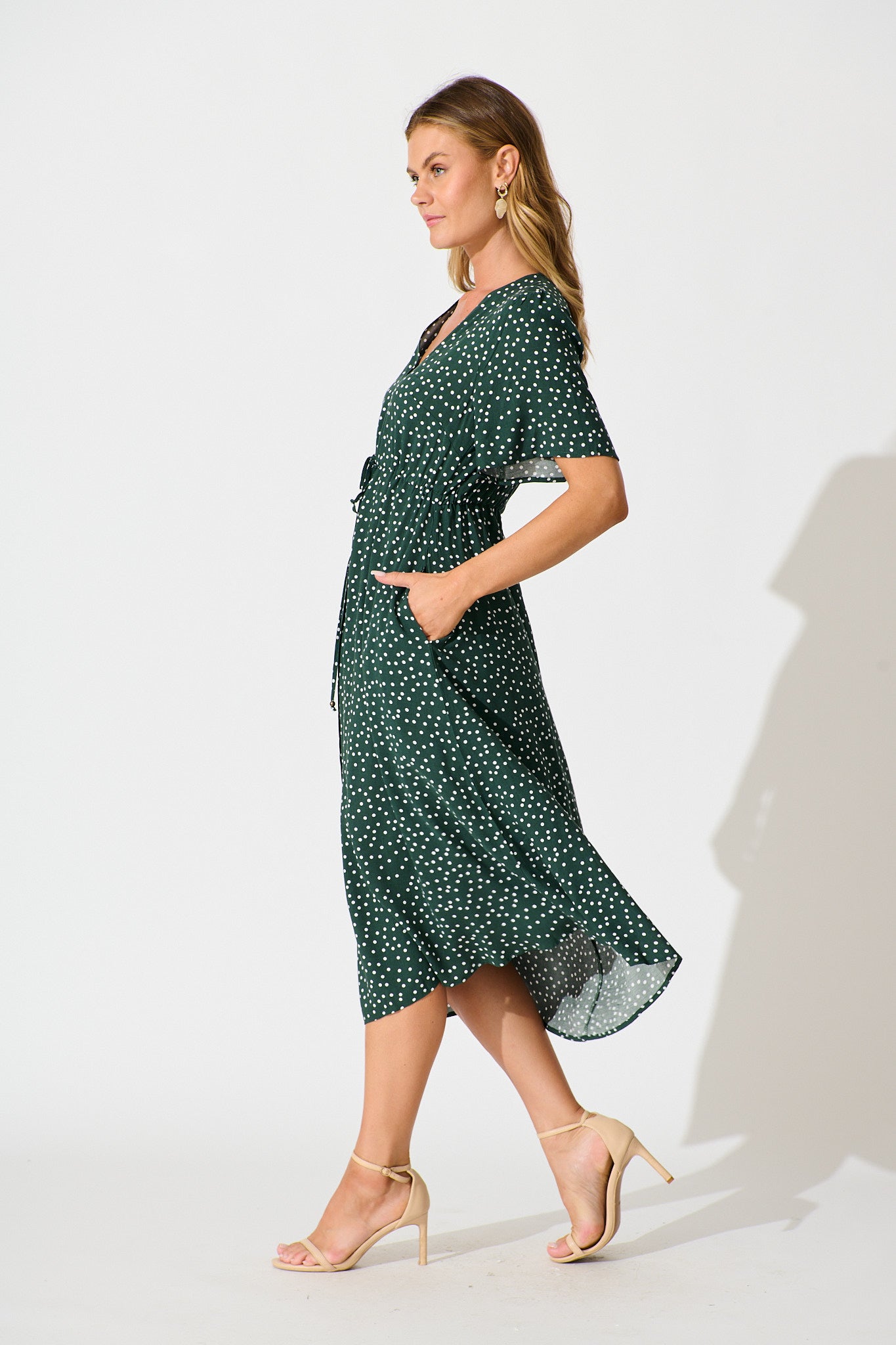 Melody Midi Dress In Emerald With White Spot