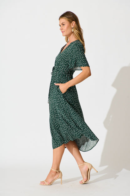 Melody Midi Dress In Emerald With White Spot