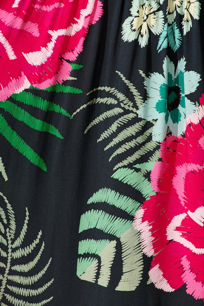 Darcie Smock Dress In Black with Pink Floral