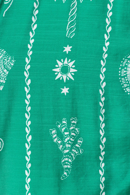 Maroa Shirt Dress in Green Print with Ric Rac Trim