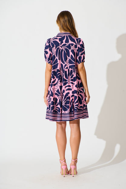 Felicia Shirt Dress In Pink And Navy Floral