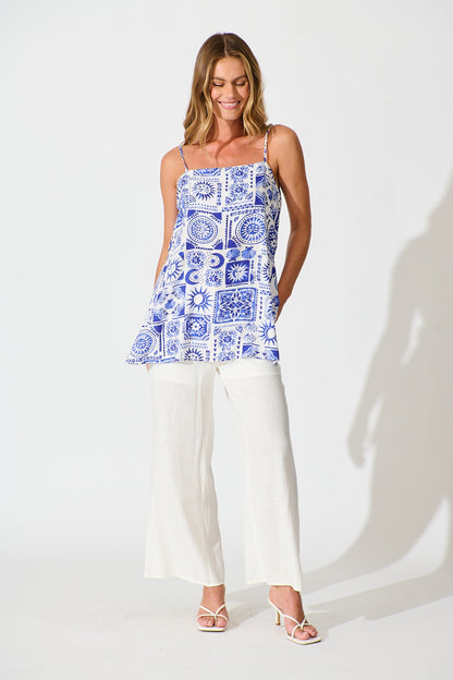 Eluna Cami Top in Blue Tile Print