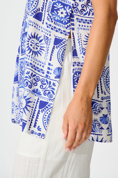 Eluna Cami Top in Blue Tile Print