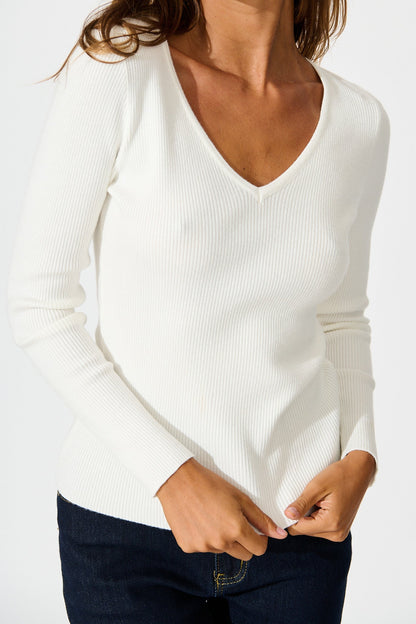 Levine Knit In White Cotton Blend