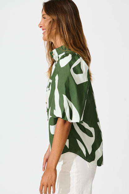 Gigi Shirt in Green and Cream Print Cotton