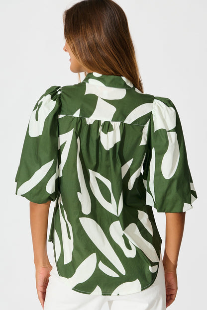 Gigi Shirt in Green and Cream Print Cotton
