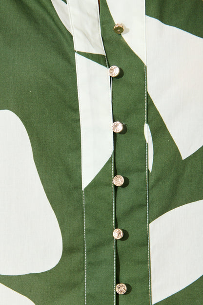 Gigi Shirt in Green and Cream Print Cotton