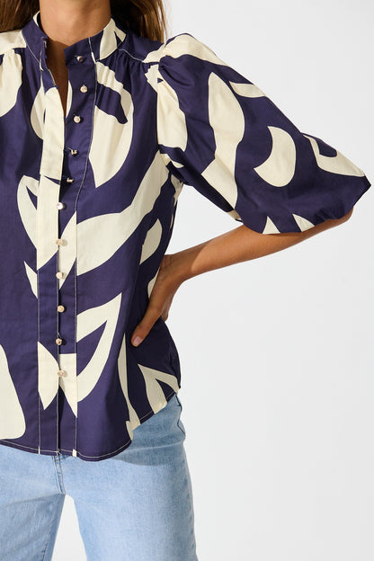 Gigi Shirt in Navy and Cream Print Cotton