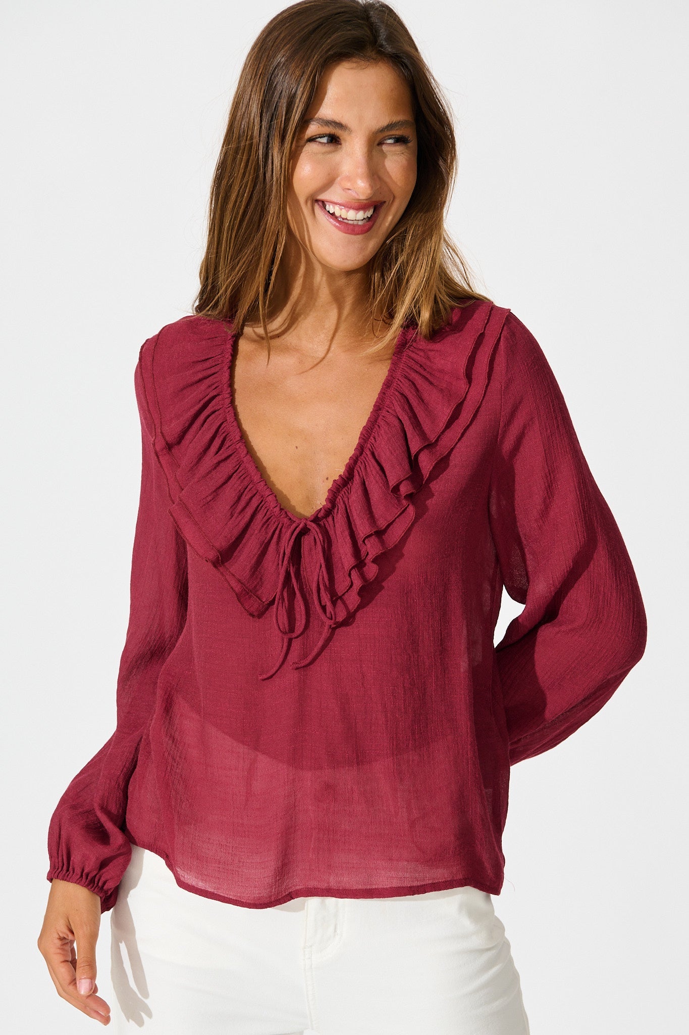 Ariella Top in Wine Cotton Blend