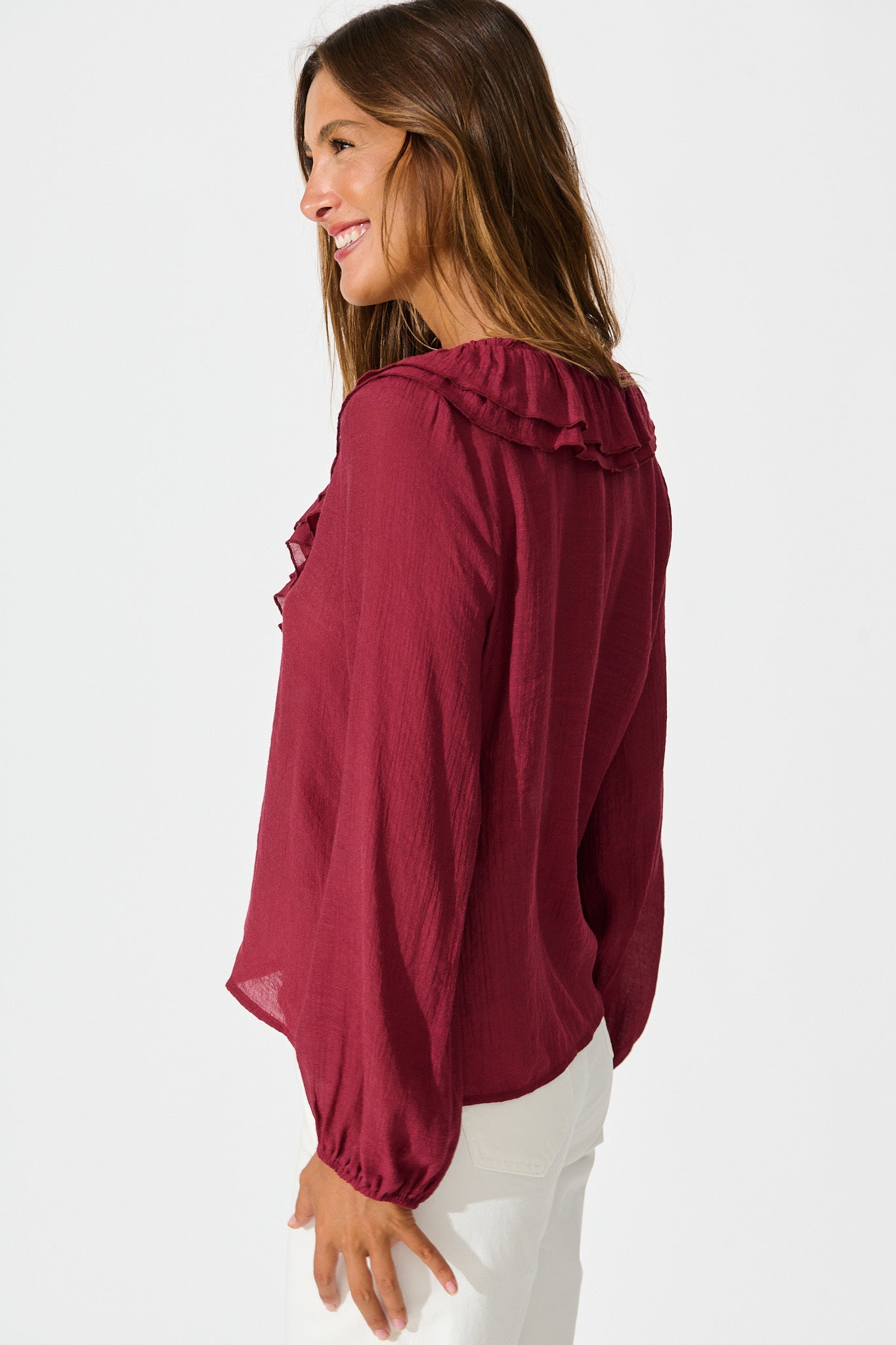Ariella Top in Wine Cotton Blend