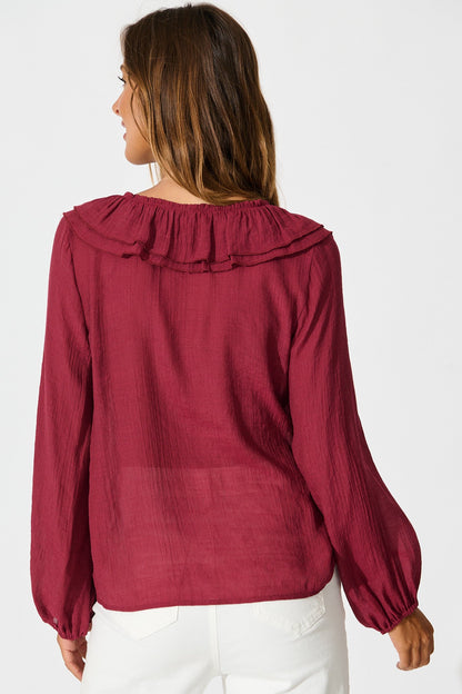 Ariella Top in Wine Cotton Blend