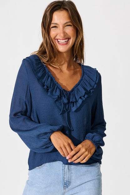 Ariella Top in Navy Cotton Blend