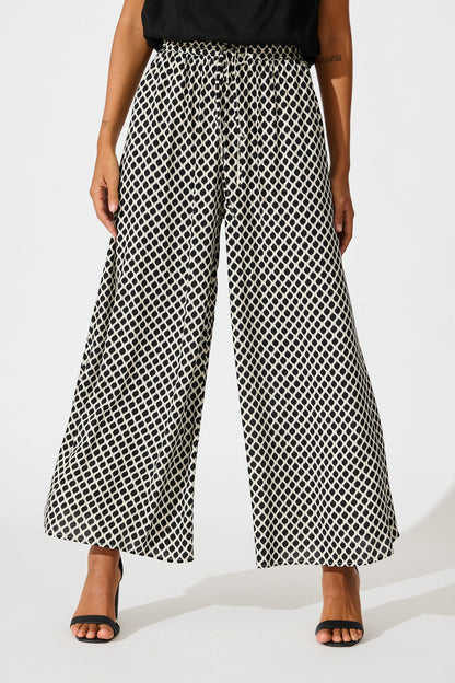 Goldie Wide Leg Pant in Black and Cream Geometric Print
