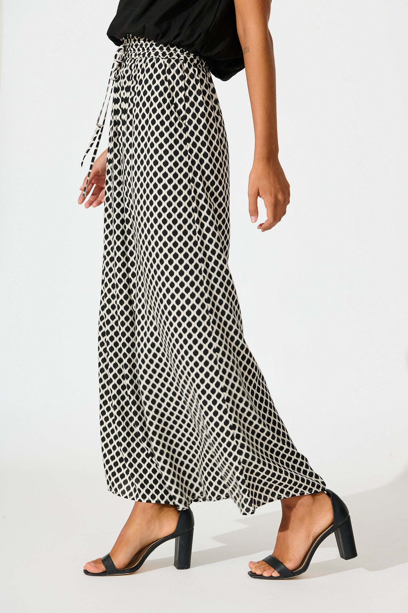 Goldie Wide Leg Pant in Black and Cream Geometric Print