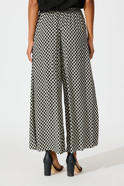 Goldie Wide Leg Pant in Black and Cream Geometric Print