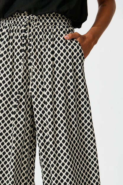 Goldie Wide Leg Pant in Black and Cream Geometric Print