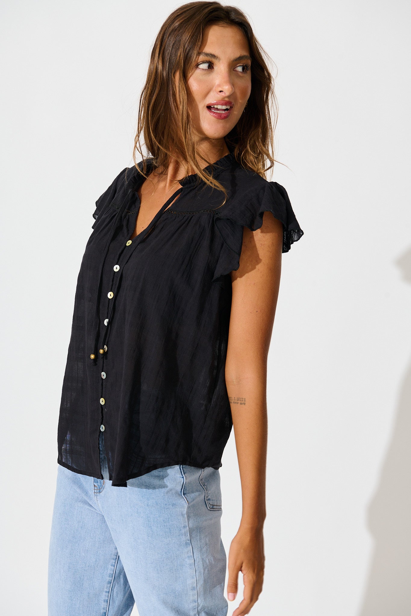 Donelle Shirt in Black Cotton