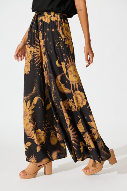 Mariah Pant in Black with Mustard Print